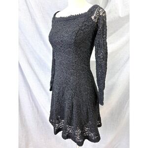 Vintage Betsy & Adam Black Floral Lace Long Sleeve A-Line Mini Whimsigoth